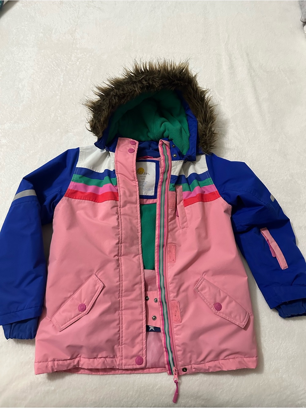 🩷Boden Kids Pink & Blue Hooded Winter Coat
